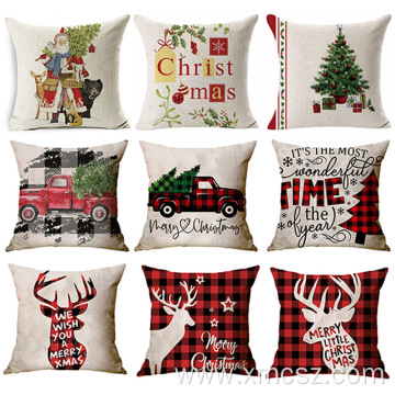 Christmas Santa Claus Cotton Linen Gift Cushion Cover